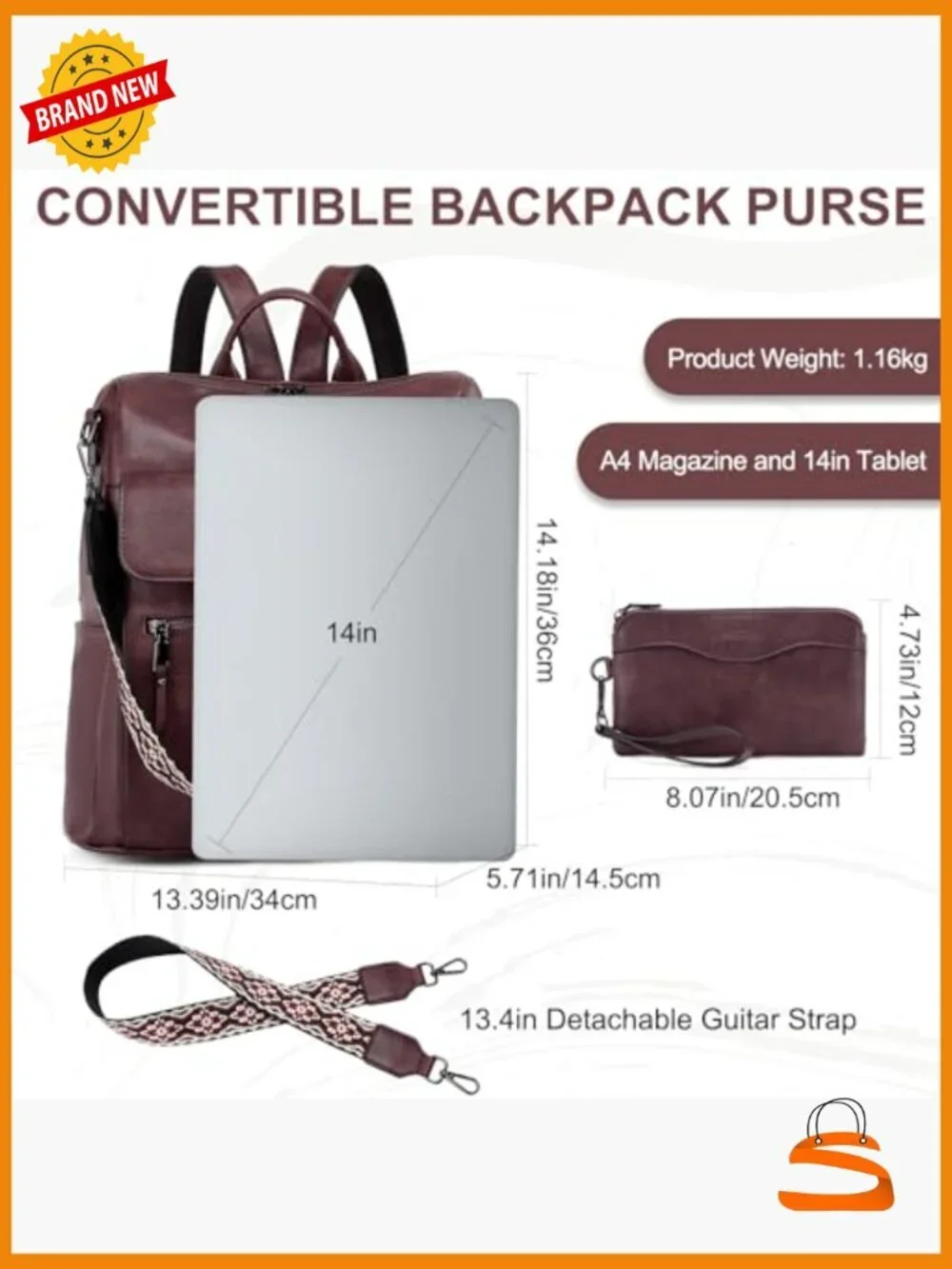 Large Vegan Leather Backpack Purse with Wallet Pouch Set Convertible Handbag